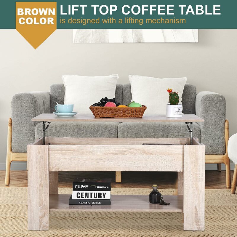 Tavolino da caffè con piano elevatore tavolini con scomparto nascosto e ripiano tavolo da pranzo da tavolo con sollevamento in legno per piccoli spazi