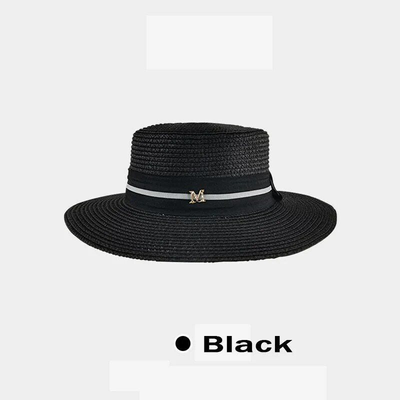 여성용 M 마크 밀짚 모자, 여름 모자, 영국 레트로 패션, 재즈 모자, 해변 휴가 자외선 차단 모자