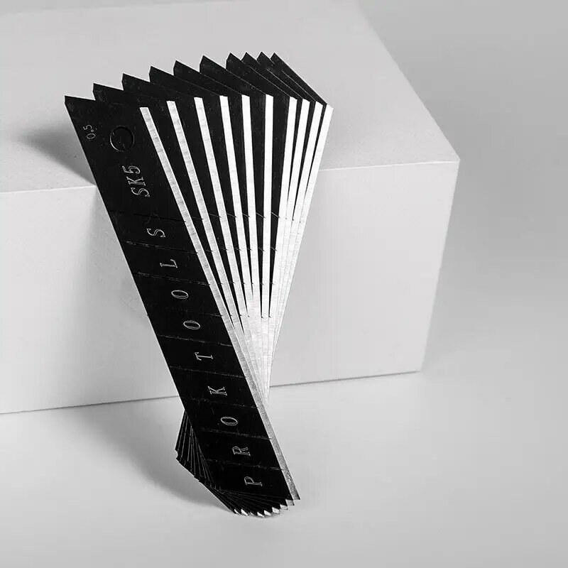 Cuchillo de utilidad de acero inoxidable, herramienta de bricolaje negra de 100mm x 18mm, reemplaza la hoja de tallado para papelería de oficina de estudiantes, 10 piezas/1 caja