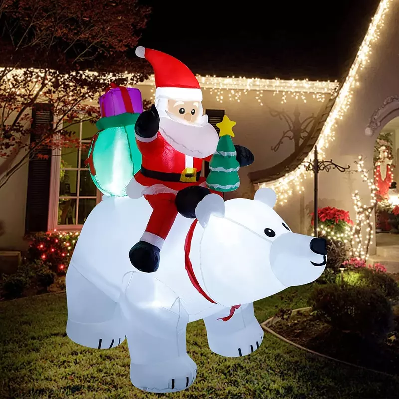 ตุ๊กตาซานตาคลอสเป่าลมรูปหมีขั้วโลก2เมตรของเล่นเป่าลมสำหรับตกแต่งในร่มและกลางแจ้งคริสต์มาสในสวน