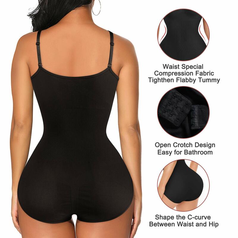 V คอสายสปาเก็ตตี้ Bodysuits การบีบอัดบอดี้สูทเปิด Shapewear Slimming Body Shaper Smooth Out Bodysuit รัดตัว
