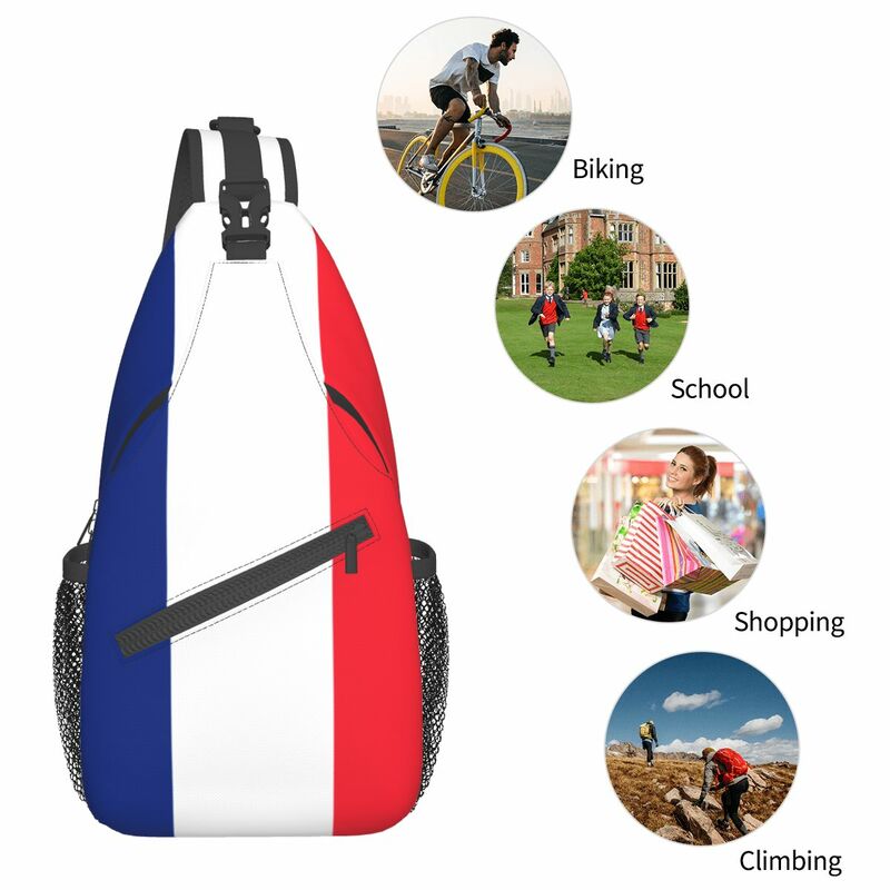 Franse Vlag France Crossbody Sling Bags Kleine Borst Tas Schouder Rugzak Dagrugzak Voor Wandelen Reizen Camping Satchel
