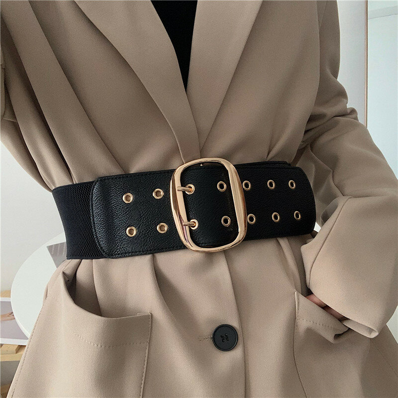 Nova personalidade quadrado pino fivela cintos para as mulheres vestido de festa decorar estiramento largo cintura selo design do vintage quente casaco cintura