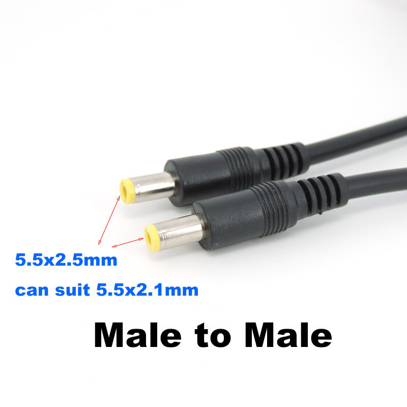 DC macho para macho extensão cabo de alimentação, cabo de plugue, fio conector, adaptador para câmera Strip, 0.5m, 1.5m, 3m, 5.5mm x 2.5mm