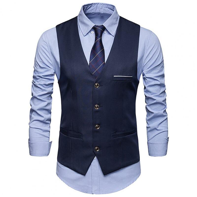 Colete masculino slim fit de peito único, colete masculino, sem mangas casual, jaqueta formal de negócios