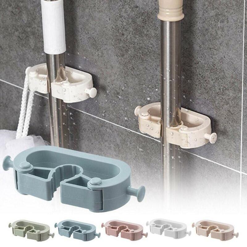 Mop Strong Adhesive Hook Non Marking And Non Punching Kitchen Storage Clamp Plastic Broom Mop Bathroom C4E4