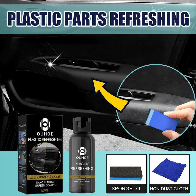 Agente de revestimiento revitalizante de plásticos, reacondicionamiento de automóviles con esponja, piezas de plástico, fácilmente, 30ml/50ml