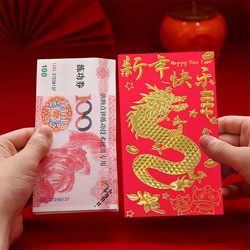6 Stuks Chinese Rode Enveloppen Hongbao Cadeauverpakking Zak Geluksgeld Zakken Voor Nieuwjaar 2024 Lentefestival Kids Cadeau