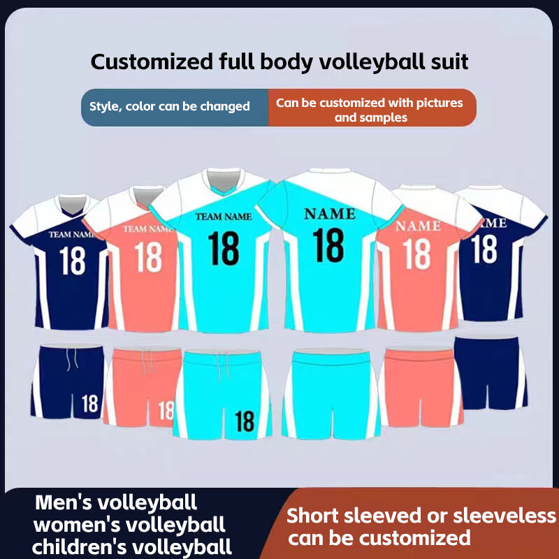 2023 Customized Volleyball Uniform Men's and Women's Set Team Uniform Quick drying Short sleeved Air Volleyball Professional Tra