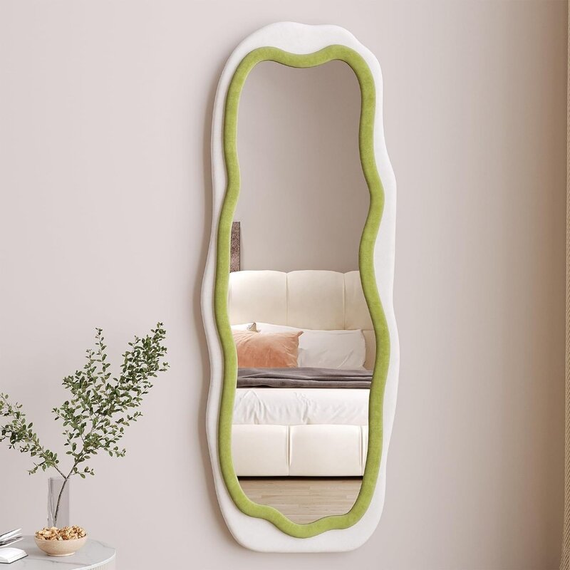 Cermin seluruh tubuh, cermin dinding dengan bingkai kayu berlapis flens, cermin lantai cocok untuk ruang ganti/kamar tidur/ruang tamu