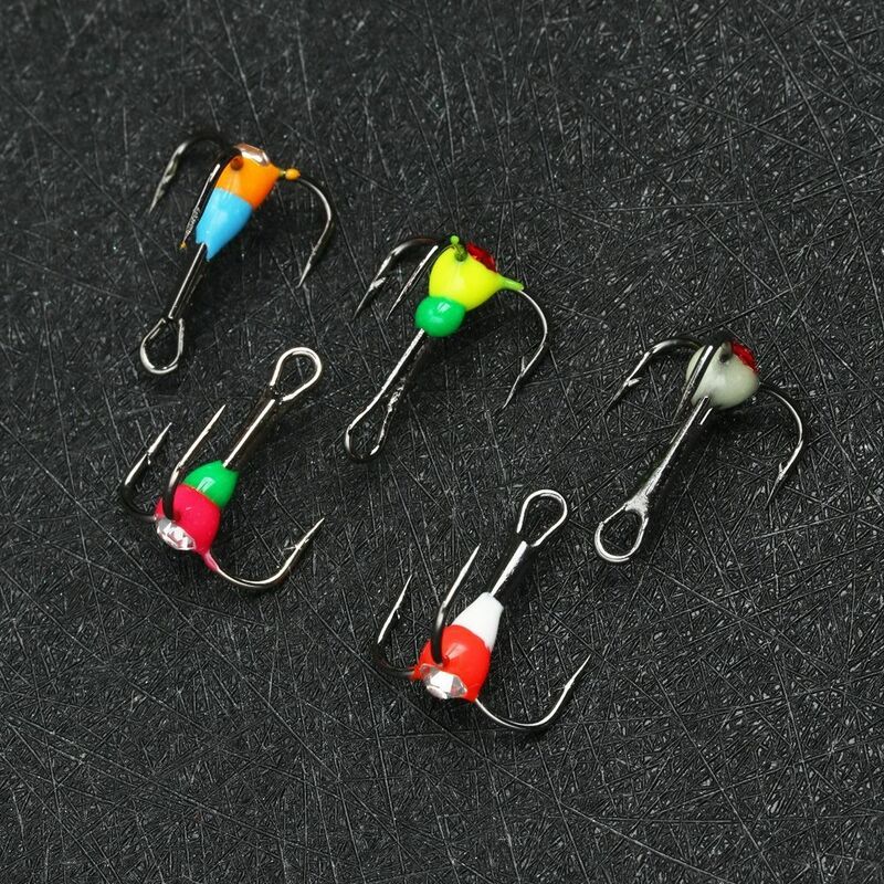 Anzuelos de tres mandíbulas para pesca en hielo, herramientas de aparejos de pesca altos de acero al carbono, 5 piezas, 8 #10 #12 #14 #