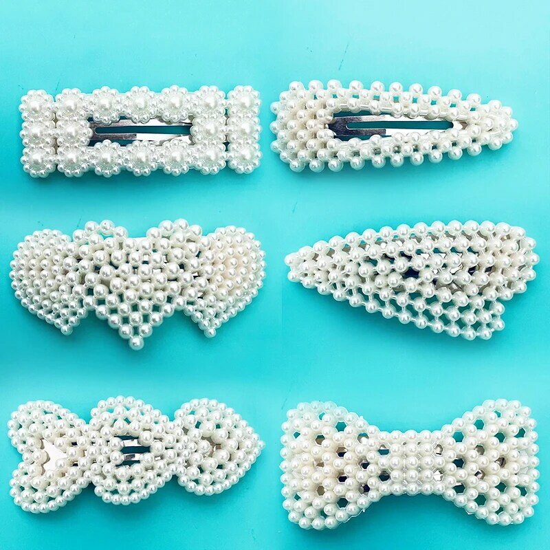 Pinzas para el pelo con perlas de imitación para mujer, horquillas coreanas, pasadores geométricos para niña, accesorios para el cabello, 1 ud.