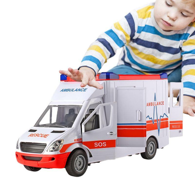 Mainan mobil mainan ambulans, mobil mainan dengan Lampu & sirene efek suara besar untuk bermain & belajar peran penyelamatan mainan balita