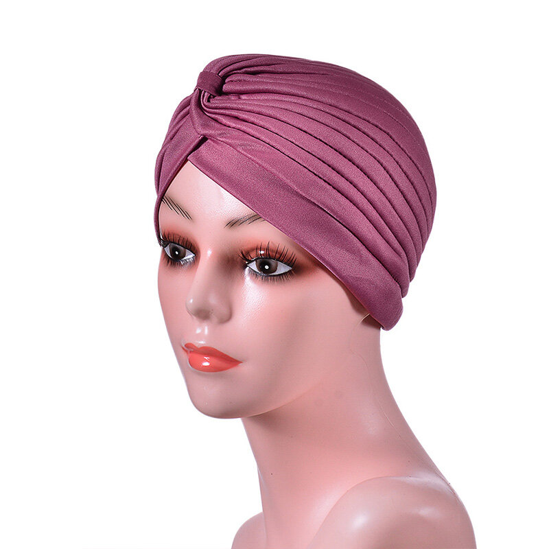 Fashion Knotted Ruffle Muslim Inner Hijab Caps Women's Soft Solid Color Headscarf Turban Caps Casual Head Wrap Strech Bandana
