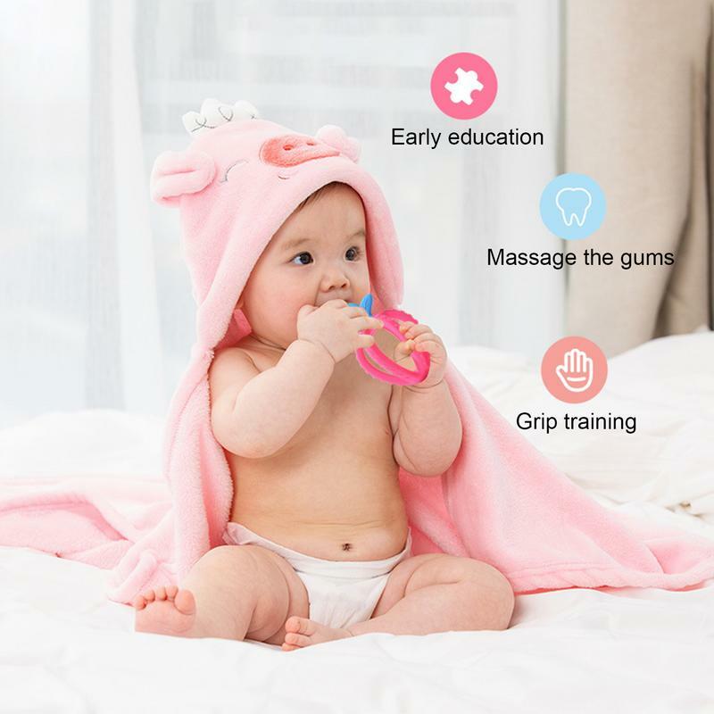 Mordedor calmante de bola de dentición para bebé, juguete de mordedor Molar de silicona, diseñado en forma de fresa encantadora, ejercicio de flexibilidad