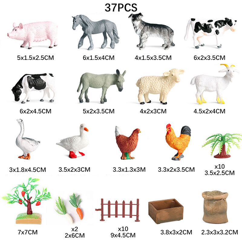 Ensemble d'accessoires de ferme pour l'éducation précoce des enfants, jouets de simulation de ferme, jouets modèles de ranch, personnages de légumes fourragés