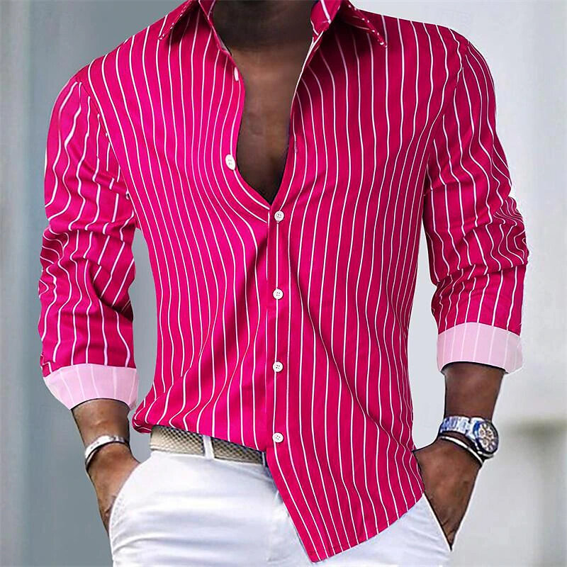 Рубашка мужская стрейчевая в клетку, модная Повседневная блуза с принтом, с длинным рукавом, с лацканами, для отпуска, весна-лето