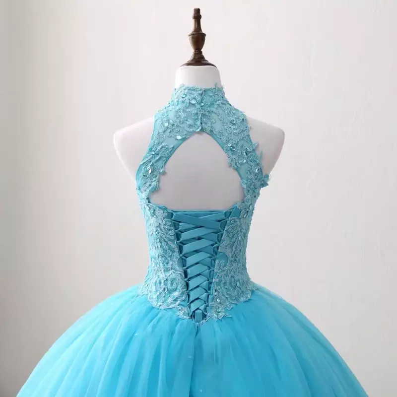 Gaun gaun quineanera kerah tinggi seksi gaun pesta manis 16 gaun Princess manik-manik Applique gaun pesta topeng acara khusus