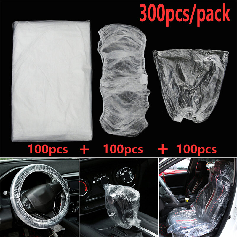 Tampas descartáveis universais do volante, plástico elástico, anti-poeira, tampa da alavanca do assento de carro, 100pcs