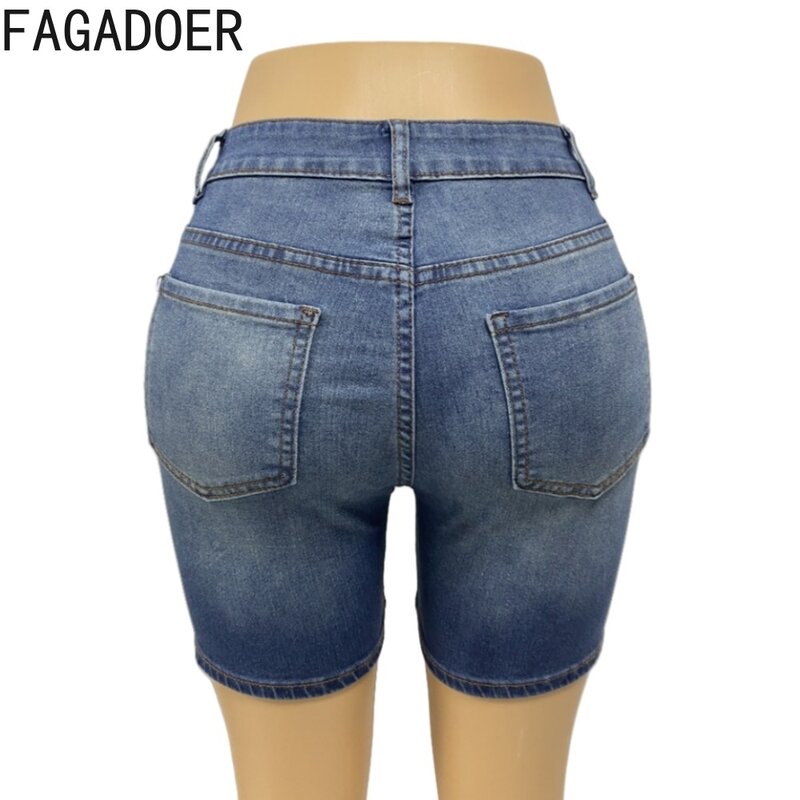 FAGADOER Summer New Denim Skinny Shorts Women High Waist Button Pocket Jean Shorts Casual Female Basis Simplicity Cowboy Bottoms
