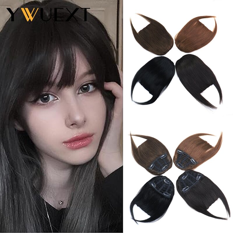 YWUEXT Human Hair Bangs 8 inch 20g Front 3 Clips in Straight Remy Natural Human Hair For All Colors