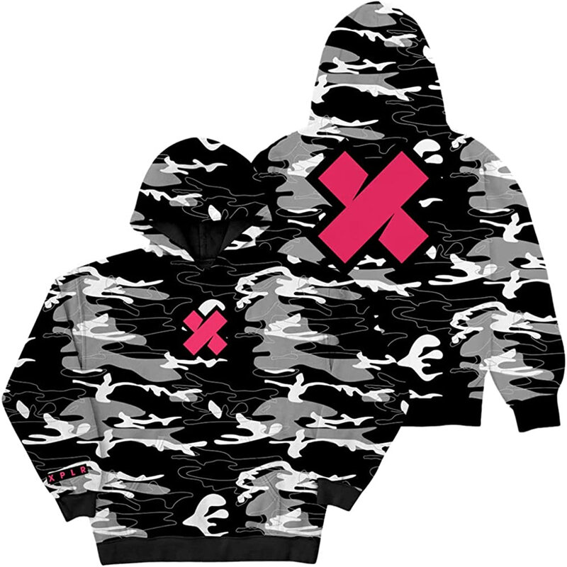 XPLR-Sweat à capuche camouflage noir pour hommes et femmes, sweat à capuche à manches longues, style décontracté, vêtements de mode, Sam and Colby Merch, saison 2, 2022