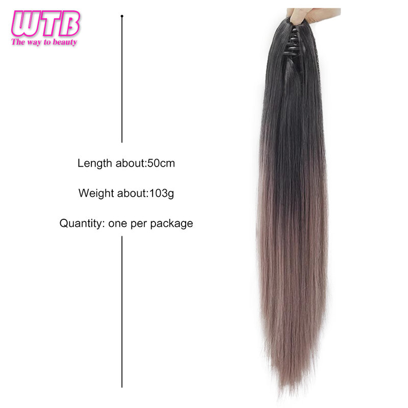WTB Wig rambut palsu panjang lurus, rambut palsu sintetis ekor kuda tinggi gradien alami untuk memperpanjang rambut