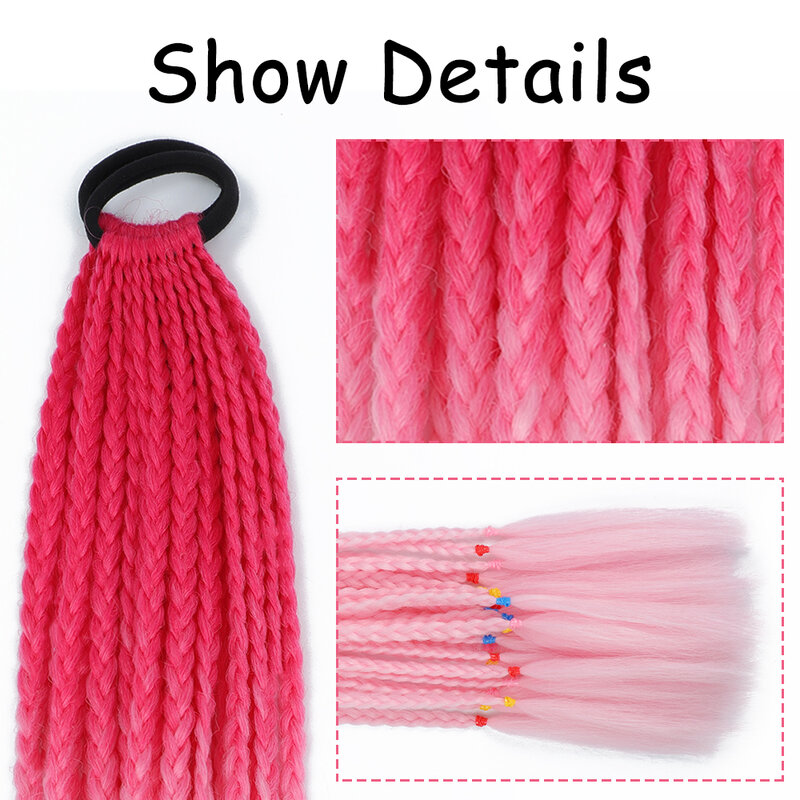 AZQUEEN ekstensi rambut poni sintetis untuk anak wanita, ekstensi rambut poni kepang panjang warna-warni gradien dengan tali karet