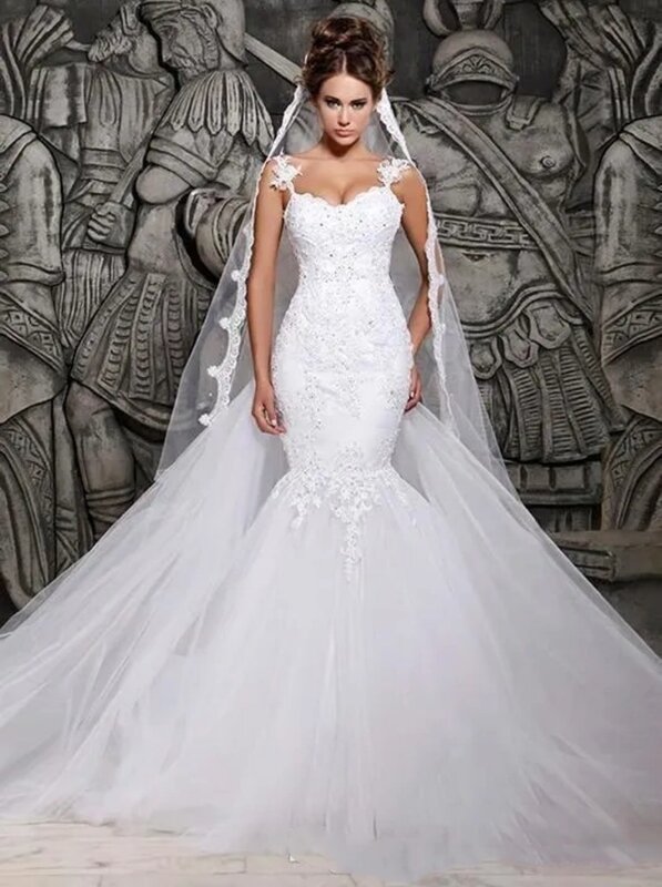 Gaun pernikahan pantai Boho wanita, gaun pengantin panjang lantai model Boho renda tali Spaghetti 2024