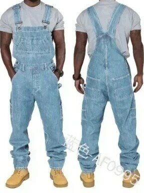 Mens Jeans 2023 Overalls Men Pockets Casual Loose Long Denim Pants Slim Splice Straight Rompers Autumn Plus Size Long Jeans Men