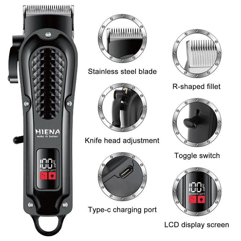Hiena-cortadora de pelo eléctrica HYN-212 para hombres, herramienta de corte de barba inalámbrica, recargable, potente