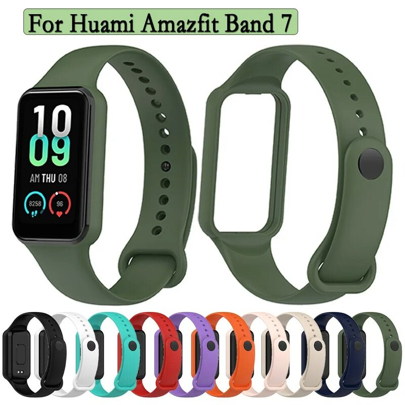 Tali jam tangan silikon Huami Amazfit Band 7, pengganti gelang warna tunggal dapat disesuaikan