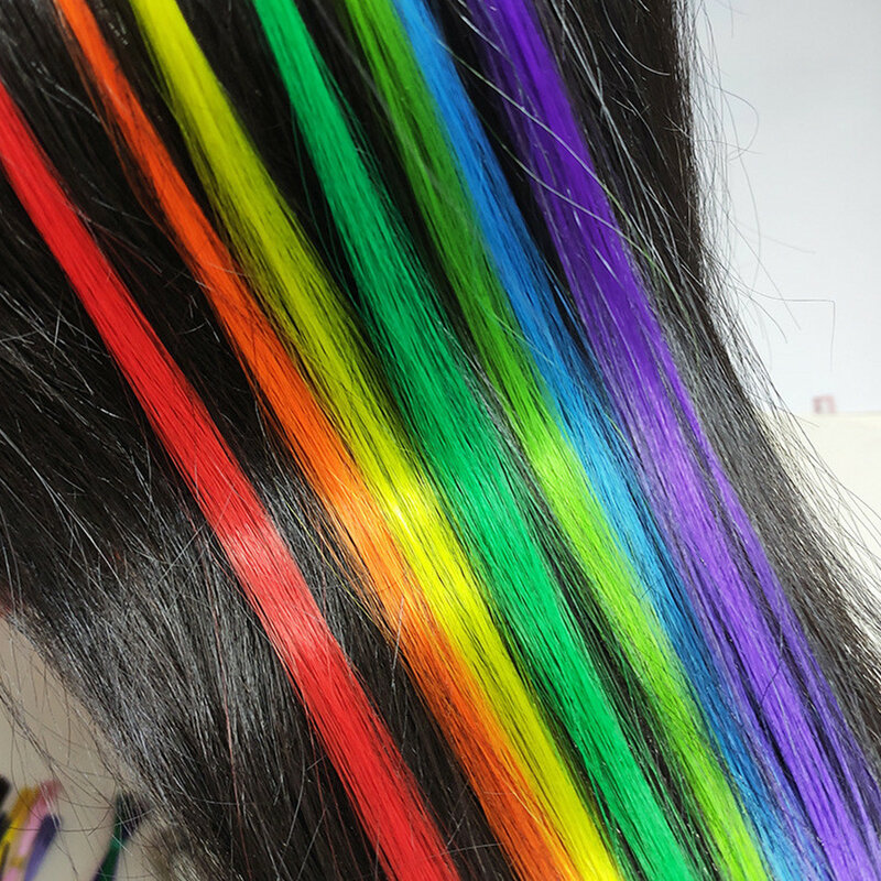 Tinte de pelo sintético arcoíris, extensiones de cabello falso de color Kanekalon i-tip, fusión de queratina para extensiones de cabello, hebras de piezas de cabello