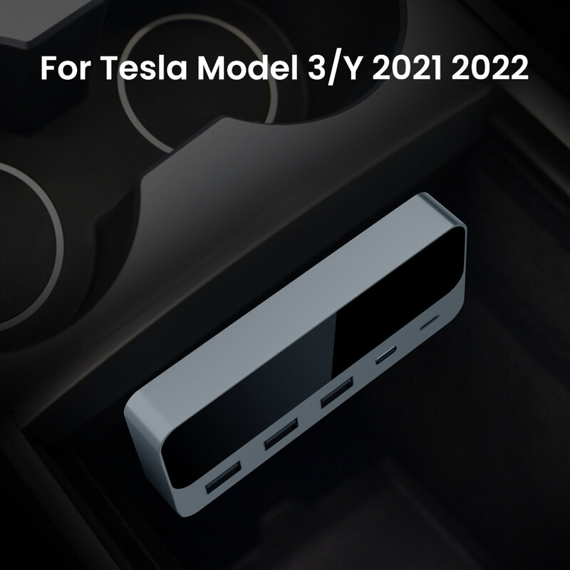 테슬라 모델 3 Y 2021 용 USB 분배기 허브, 고속 충전 USB 분배기 6 인 1 포트 도킹 스테이션 USB 허브 케이블 충전기 확장