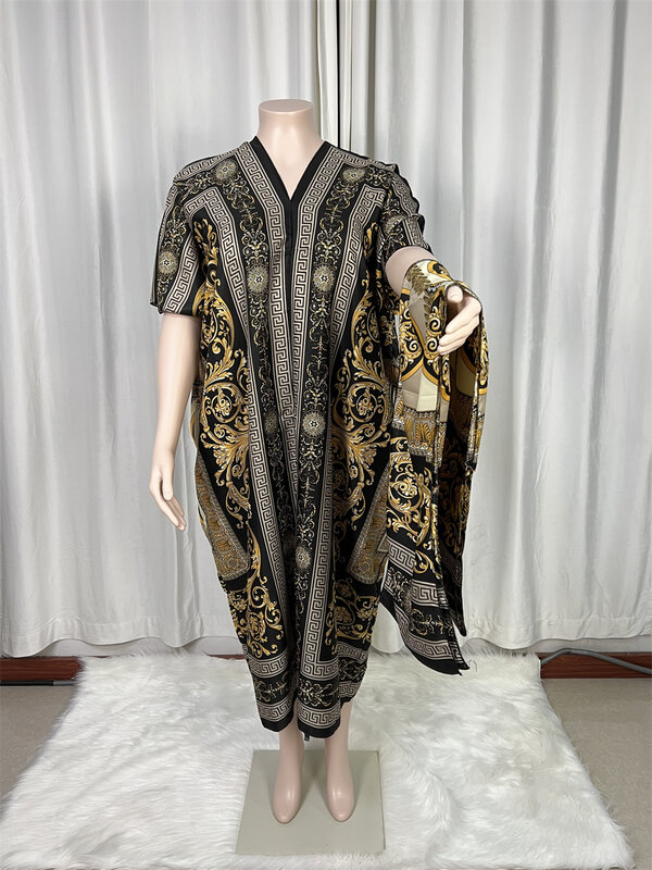 Nowa 2024 jedwabna sukienka Maxi letnia plażowa czeska szata afrykańska Kaftan strój kąpielowy Batwing szalik z krótkim rękawem opaska saudyjska
