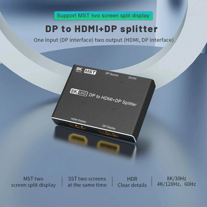 8K@30Hz DP Video Splitter to DP HDMI-Compatible Capture Switch 4K MST Selector Switcher Laptop Computer HD Monitor