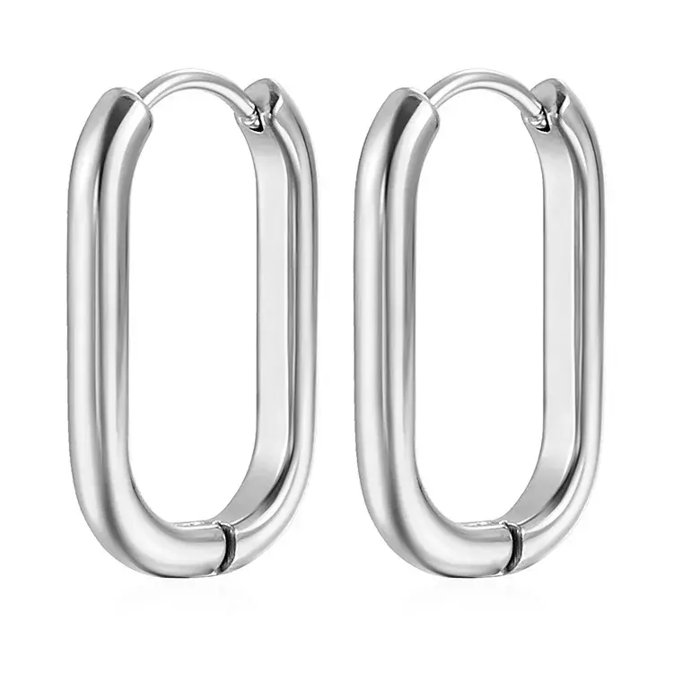 316 Stainless Steel Ellipse Squash Hoop Earrings, No Fade, Allergy Free, Classical Brief