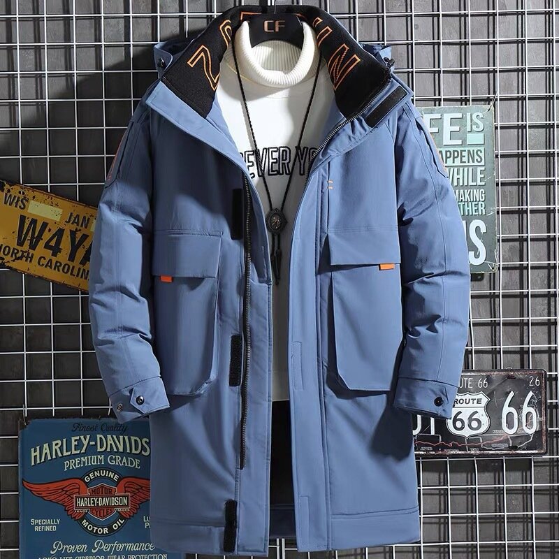 男性用のフード付きコート,厚くて暖かい,長袖,防風,ポケット付きのクラシックなアウター,新しい冬のコレクション2022