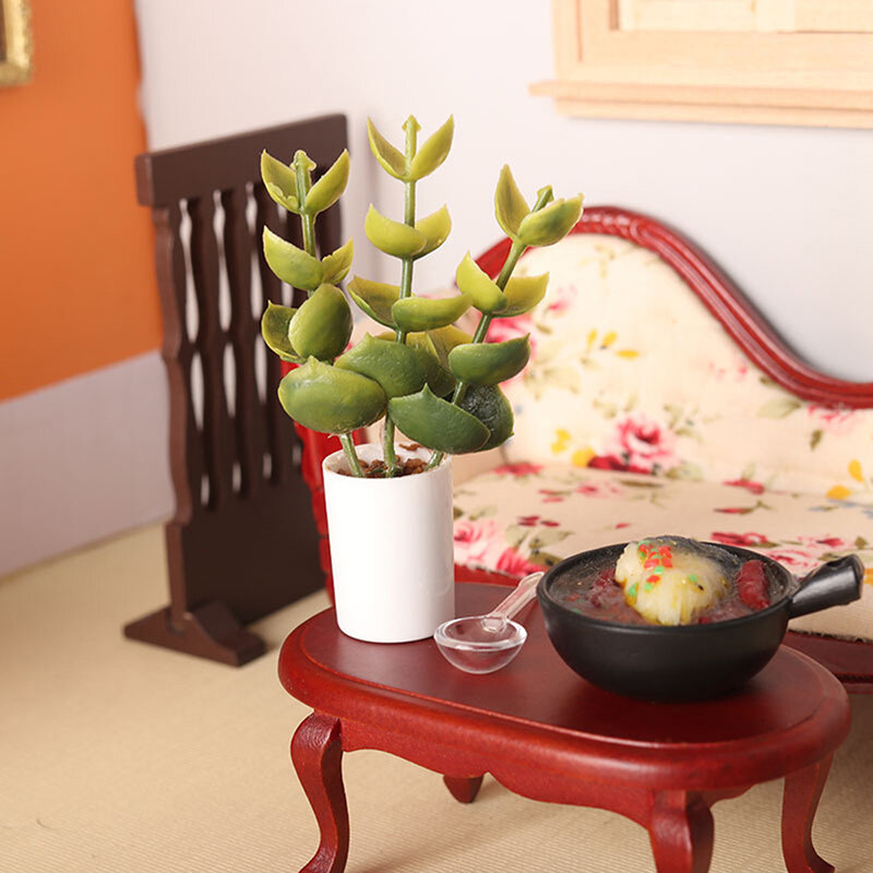 Miniature Green Leaves Potted Plant Toy, Doll House, Bonsai, Jardim, Decoração Acessórios, 1:12, 1Pc