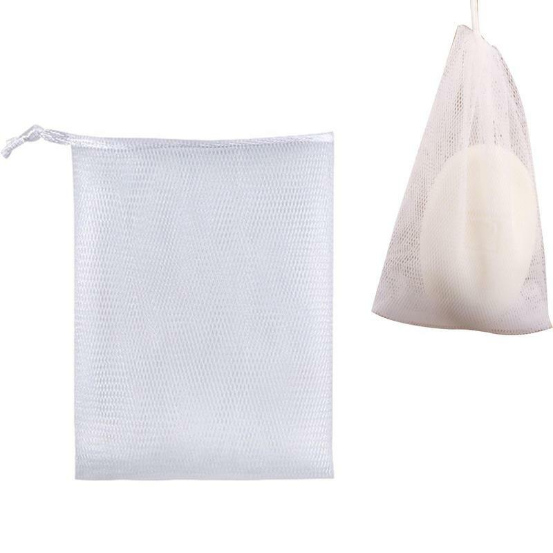 Bolsa de jabón de malla colgable, guante de malla de burbujas, bolsa de lavado de cara, bolsas de red de espuma de leche, contenedor de bolsas con cordón