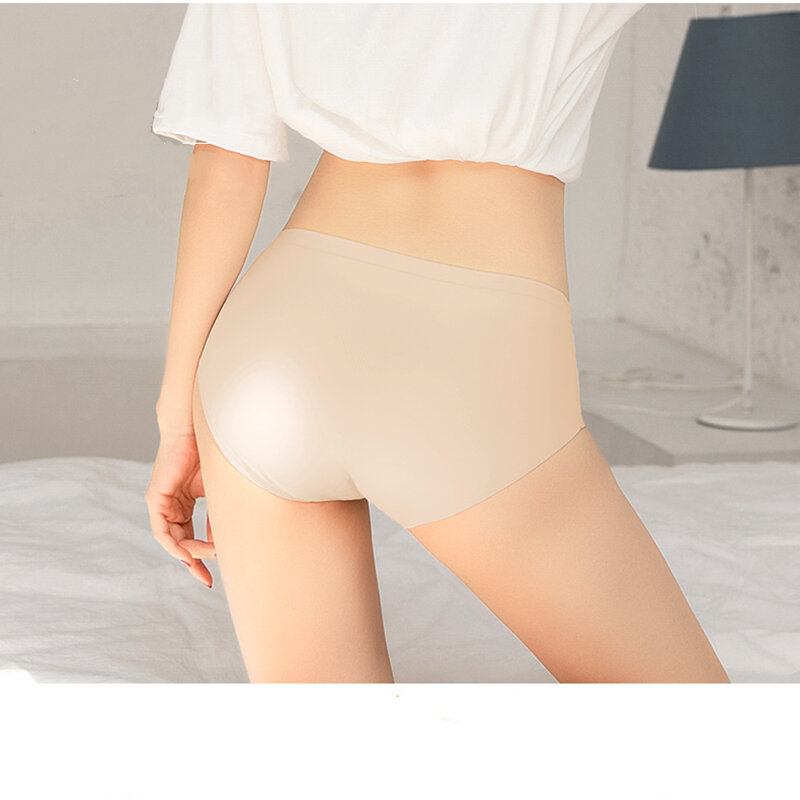 3PCS Women's Panties Ice Silk Underwear Sexy Seamless Lingerie For Women Mid Rise Female Lingerie Briefs Traceless Underpants