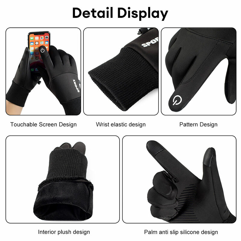 Зимние теплые перчатки с пальцами, водонепроницаемые велосипедные уличные спортивные мотоциклетные лыжные перчатки с флисовой подкладкой для сенсорных экранов, велосипедные перчатки 2023