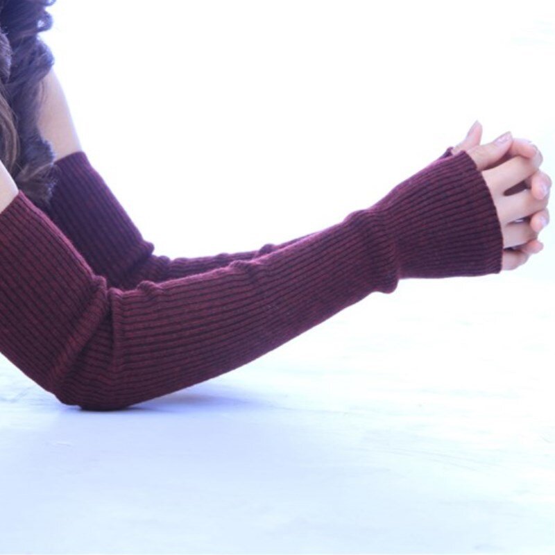 Sparsilผู้หญิงแคชเมียร์ถุงมือแขนยาวป้องกันข้อศอกถักหนาFingerless Mittensฤดูหนาวอุ่นแขน 50 ซม.ยาว
