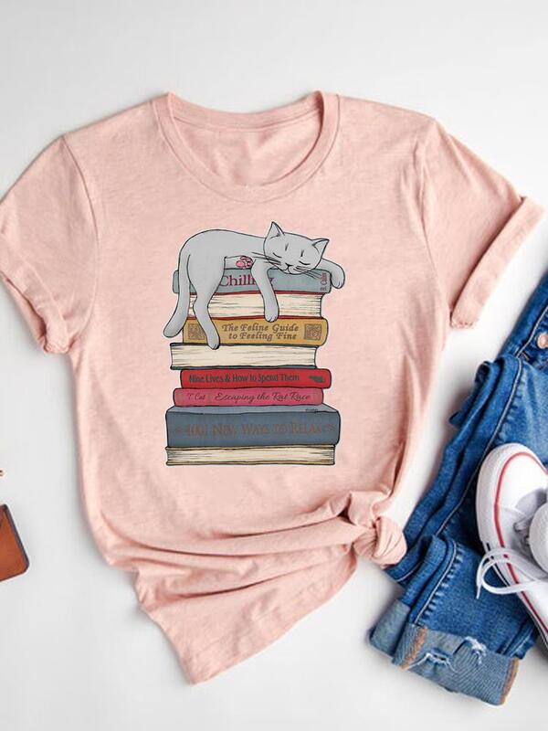 Camiseta de manga corta con estampado de Animal perezoso para mujer, ropa básica, Top gráfico, ropa para mujer