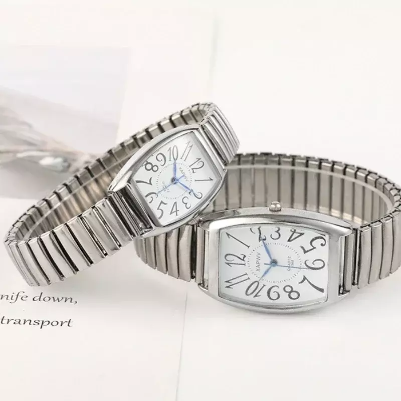 Relógios de pulso de quartzo simples com mostrador grande para casal, Alloy Watches, Stainless Steel Strap Clock, Relógio Feminino, Luxo