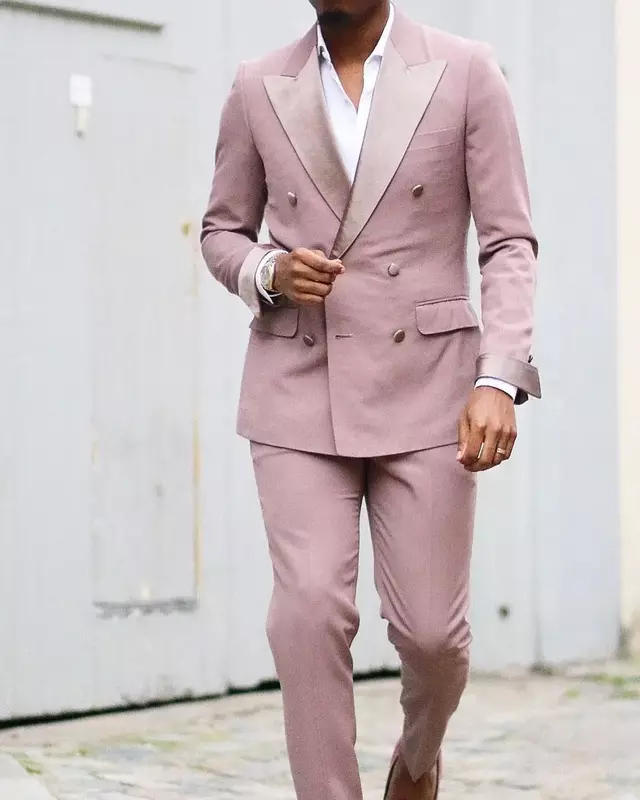 Traje Rosa elegante para hombre, esmoquin ajustado de alta calidad, chaqueta de novio personalizada de 2 piezas, esmoquin Formal para boda