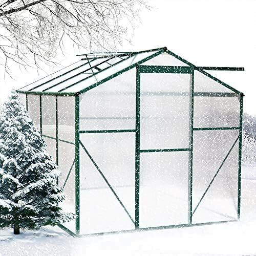 Wytrzymały cieplarnia aluminiowa 6 'x 8' do zimowego spaceru na zewnątrz poliwęglanowy zestaw ogrodowy z podstawą, regulacją odpowietrznika dachowego