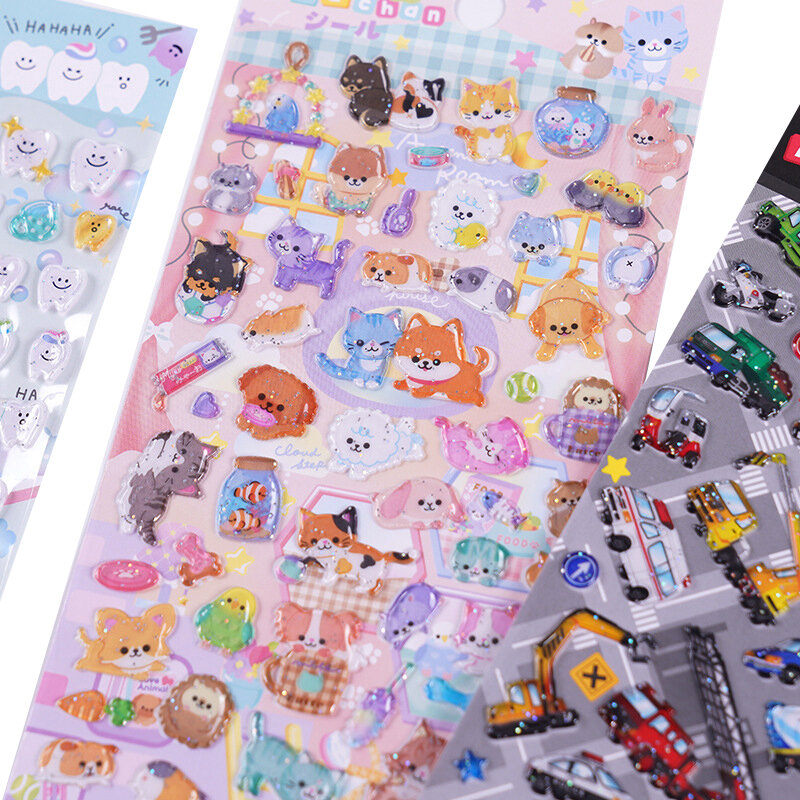 1Pcs Kawaii Cartoon Glittering Stickers Cute Animal Food Sticker Laptop Scrapbooking Notebook Decal For Kid Prize Gifts