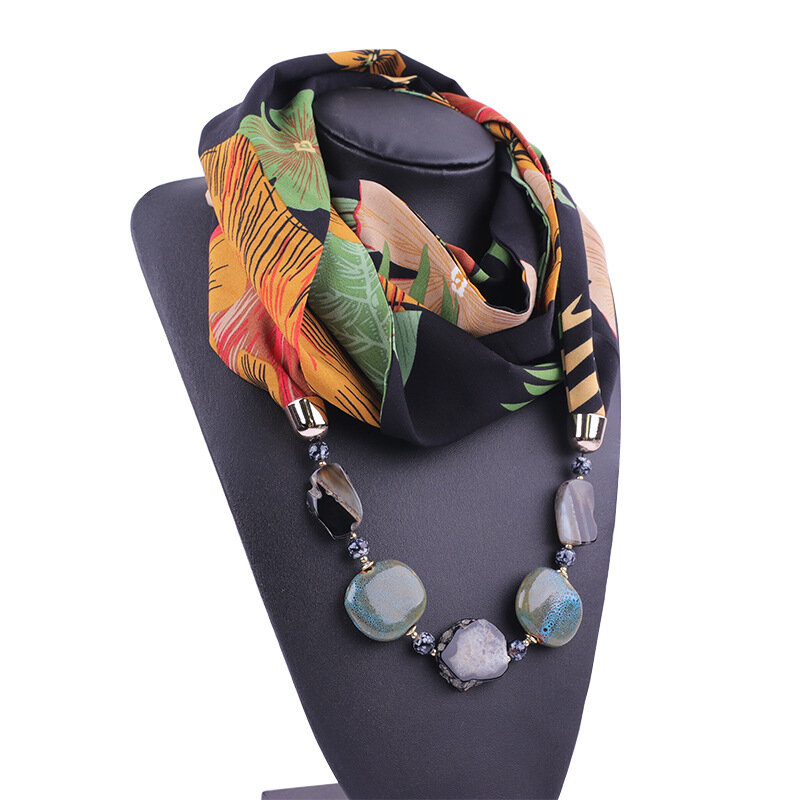 Женское Ожерелье, шарф с подвеской, женский шейный платок в стиле бохо, фуляр, Женские аксессуары, хиджаб, шарф