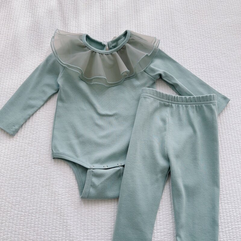 Setelan baju katun bayi perempuan, pakaian rumah lengan panjang + legging kasual musim semi 2024